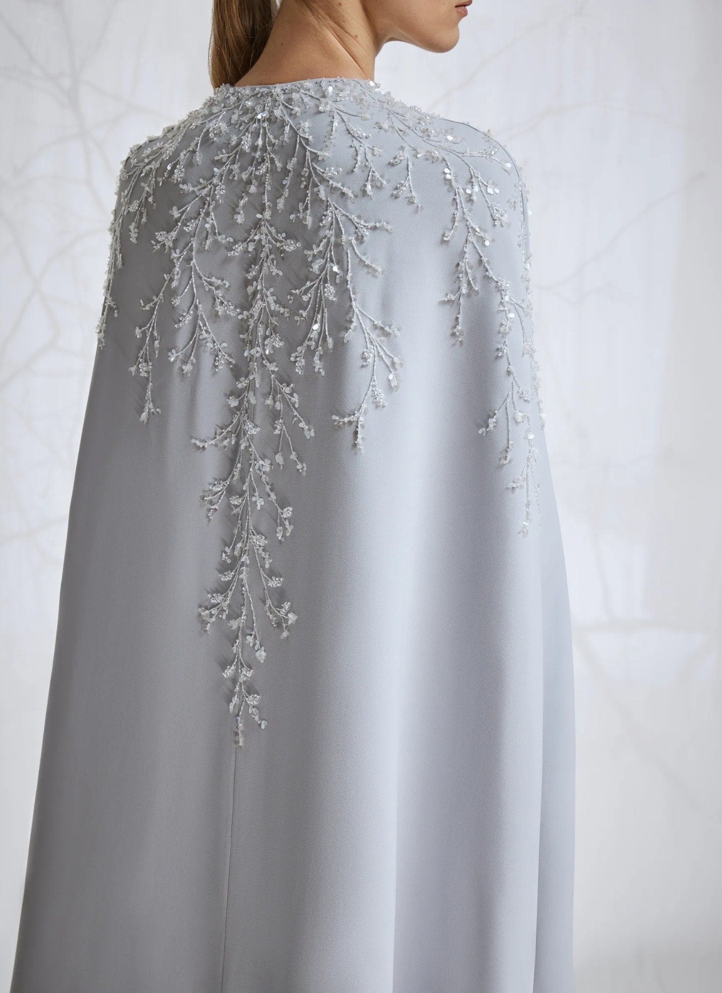 Soft Satin Strapless Floor Length Sheath Gown With Optional Matching Crystal Beaded Cape