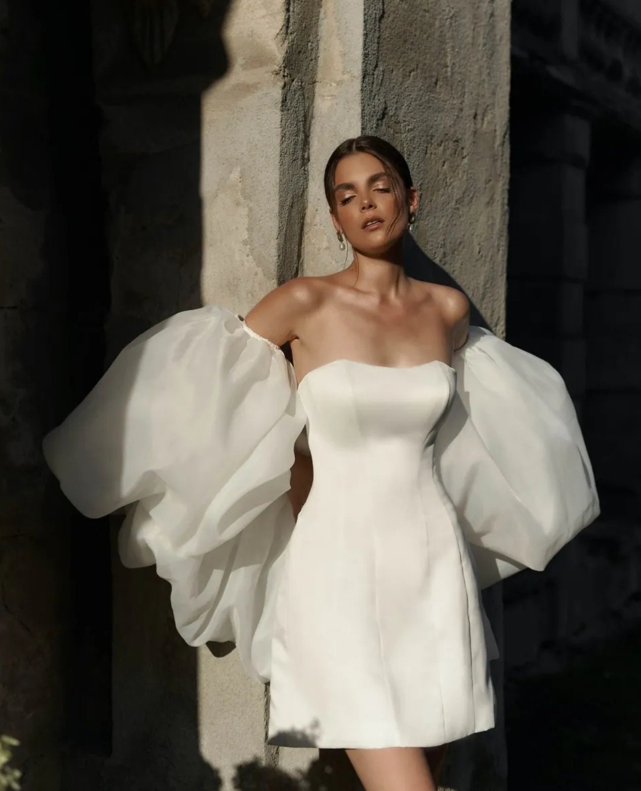 Strapless Satin Scoop Neck Short Wedding Special Occasion Bridal Showe WenLeeBridal Strapless Satin Scoop Neck Short Wedding Special Occasion Bridal Showe WenLeeBridal