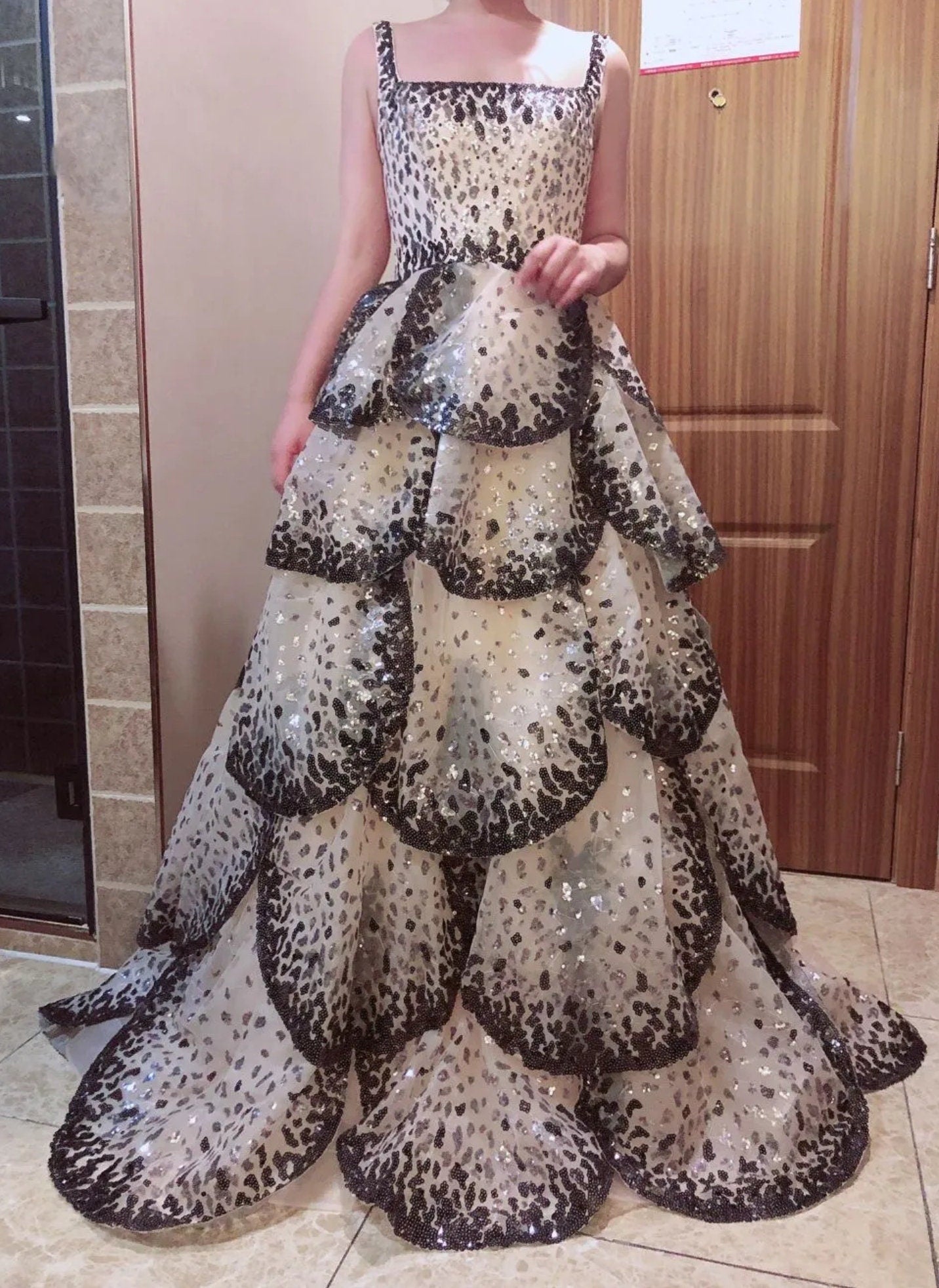 Exquisite Petal Tiered Sequin & Ruffles Gown WenLeeBridal Exquisite Petal Tiered Sequin & Ruffles Gown WenLeeBridal