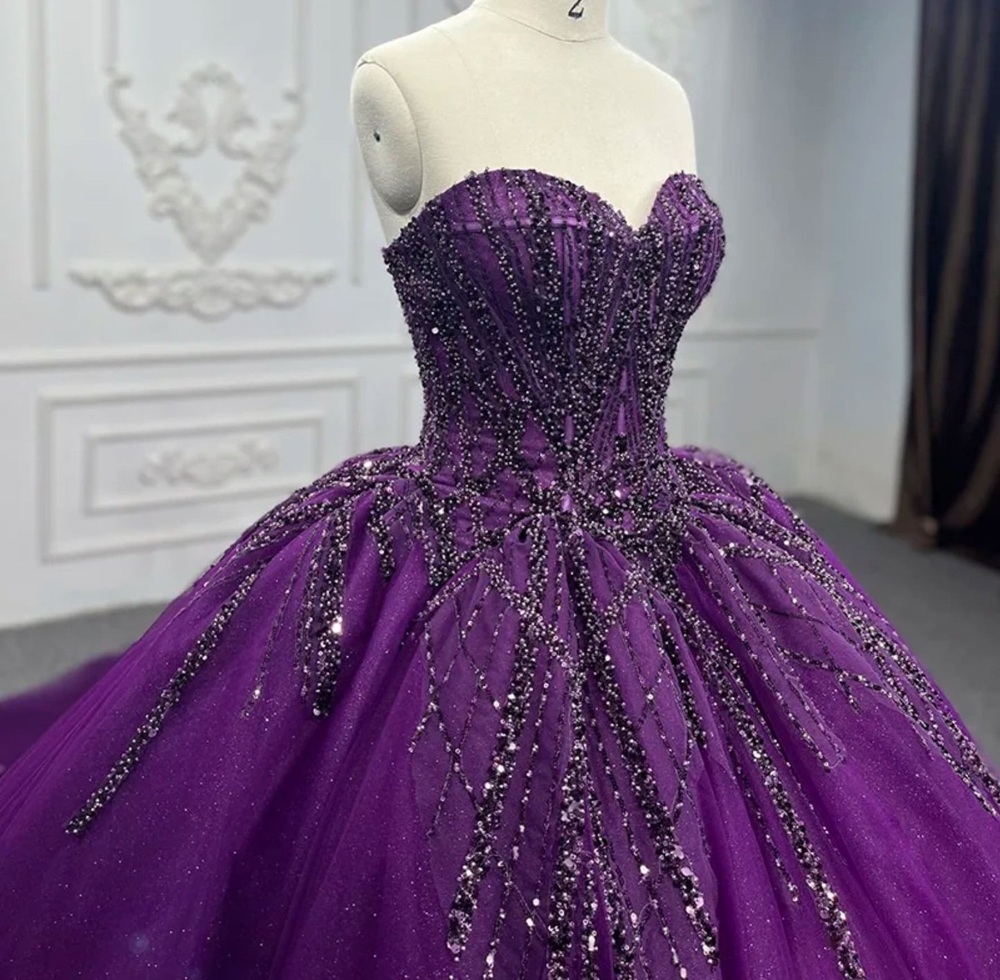 Shimmering Grape Purple Strapless Sweetheart Sequin Beaded Quinceañera Special Occasion Pageant Party Gala Pageant Gala Gown