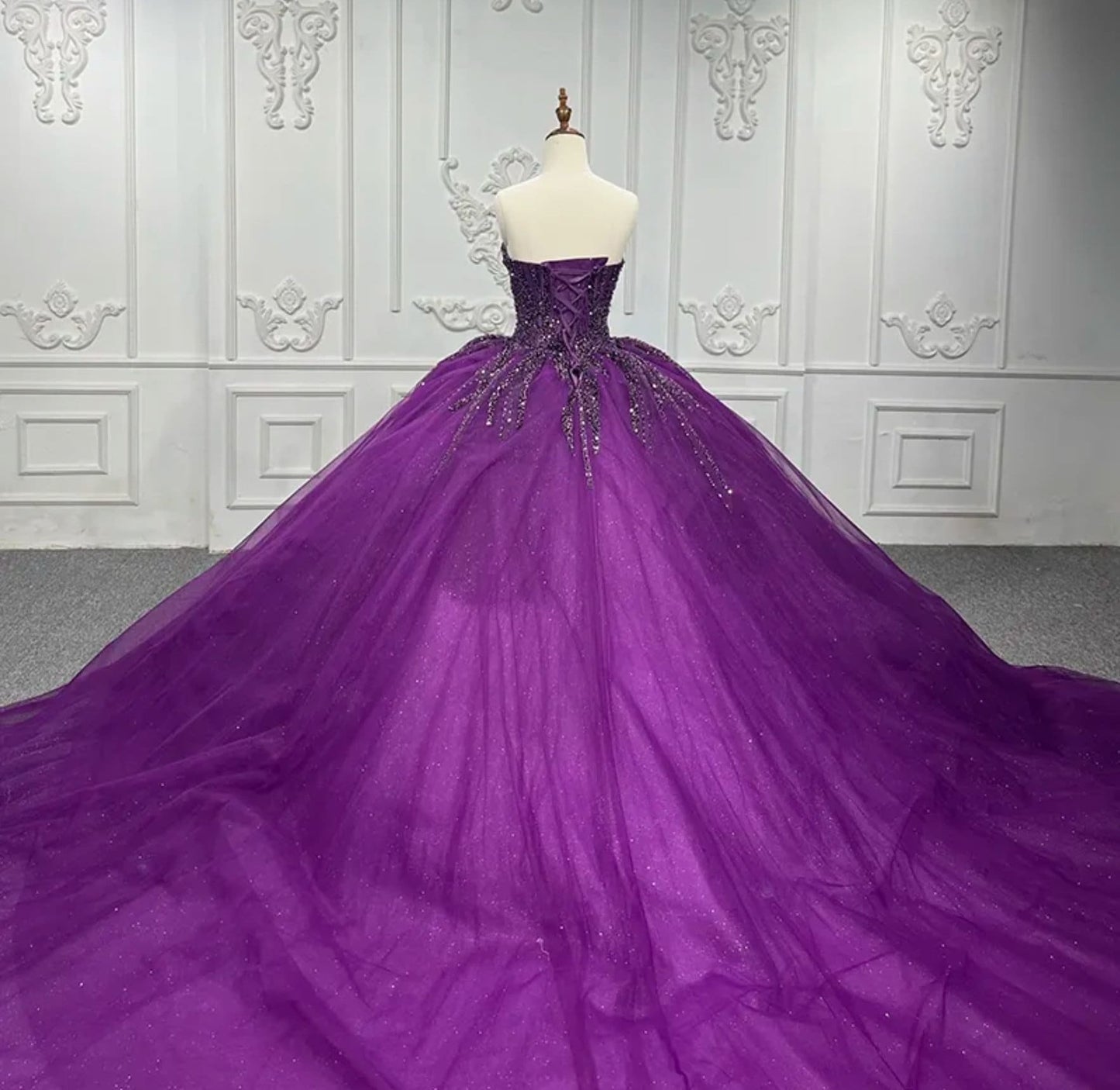 Shimmering Grape Purple Strapless Sweetheart Sequin Beaded Quinceañera Special Occasion Pageant Party Gala Pageant Gala Gown