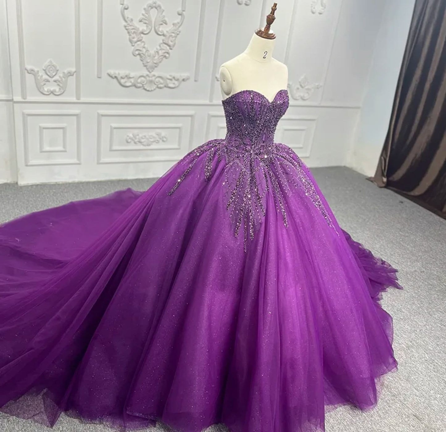 Shimmering Grape Purple Strapless Sweetheart Sequin Beaded Quinceañera Special Occasion Pageant Party Gala Pageant Gala Gown