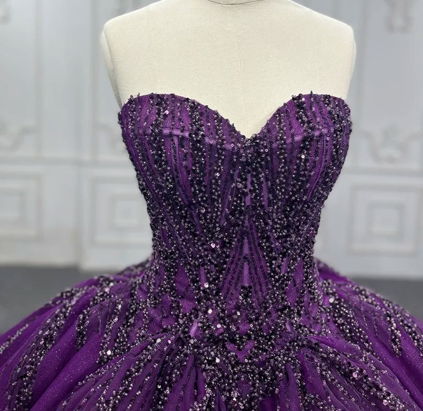 Shimmering Grape Purple Strapless Sweetheart Sequin Beaded Quinceañera Special Occasion Pageant Party Gala Pageant Gala Gown