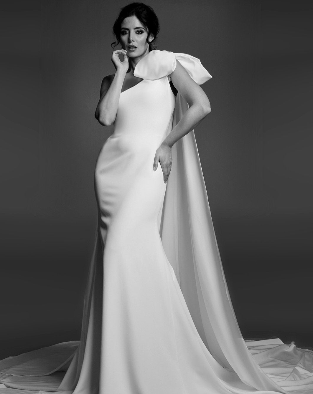 Sleek And Sophisticated Sleeveless Trailing Floor Length Bow Knot One Shoulder Gown