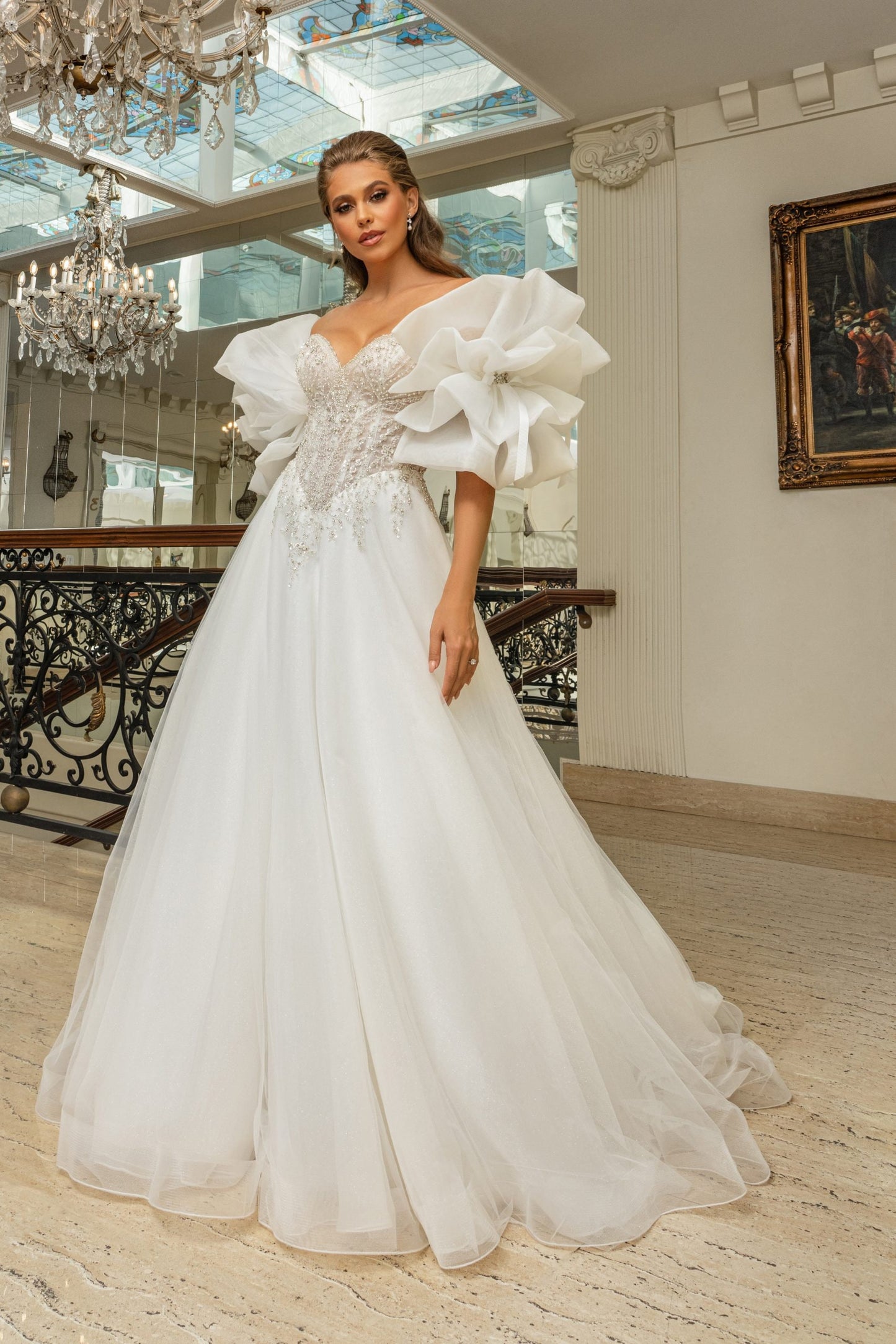 Detached Layered Petal Bow & Ribbon Embellished Center Sleeves