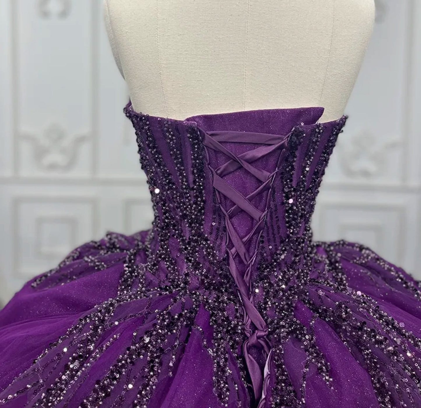 Shimmering Grape Purple Strapless Sweetheart Sequin Beaded Quinceañera Special Occasion Pageant Party Gala Pageant Gala Gown