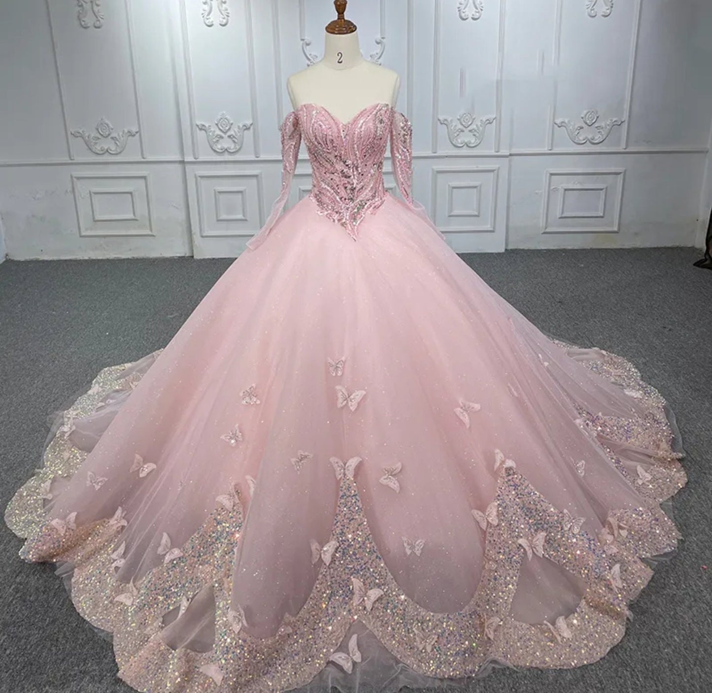 Pretty In Pink Sweetheart Glittering Shimmer Butterfly Princess Quinceañera Sweet Sixteen Pageant Party Special Occasion Event Gown