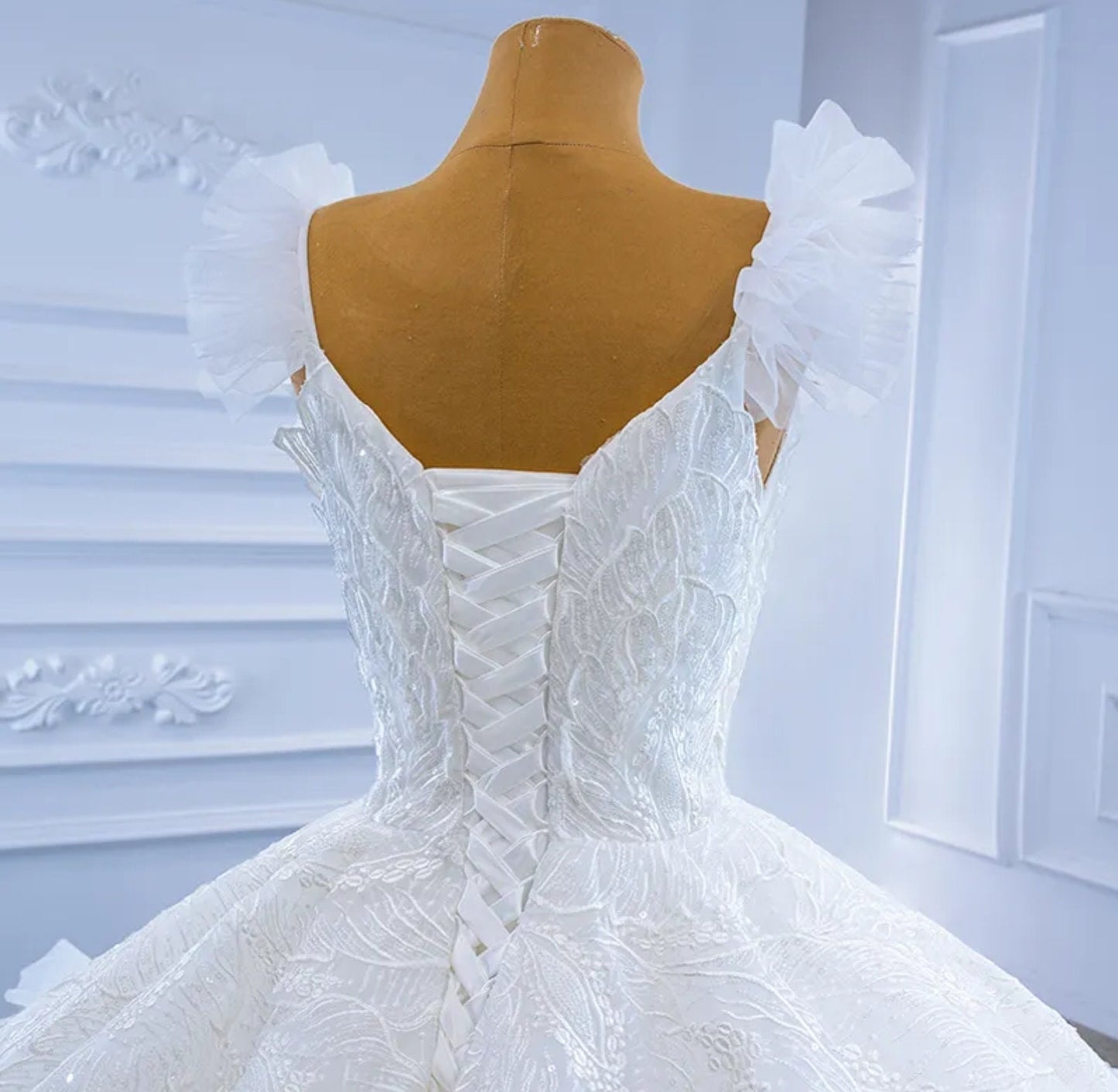 Ruffled Sleeveless Layered Floral Sequin Appliqué Sweetheart Gown With Multi Layer Frill Hem Gown