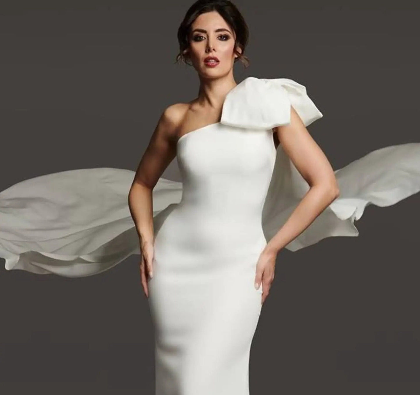 Sleek And Sophisticated Sleeveless Trailing Floor Length Bow Knot One Shoulder Gown