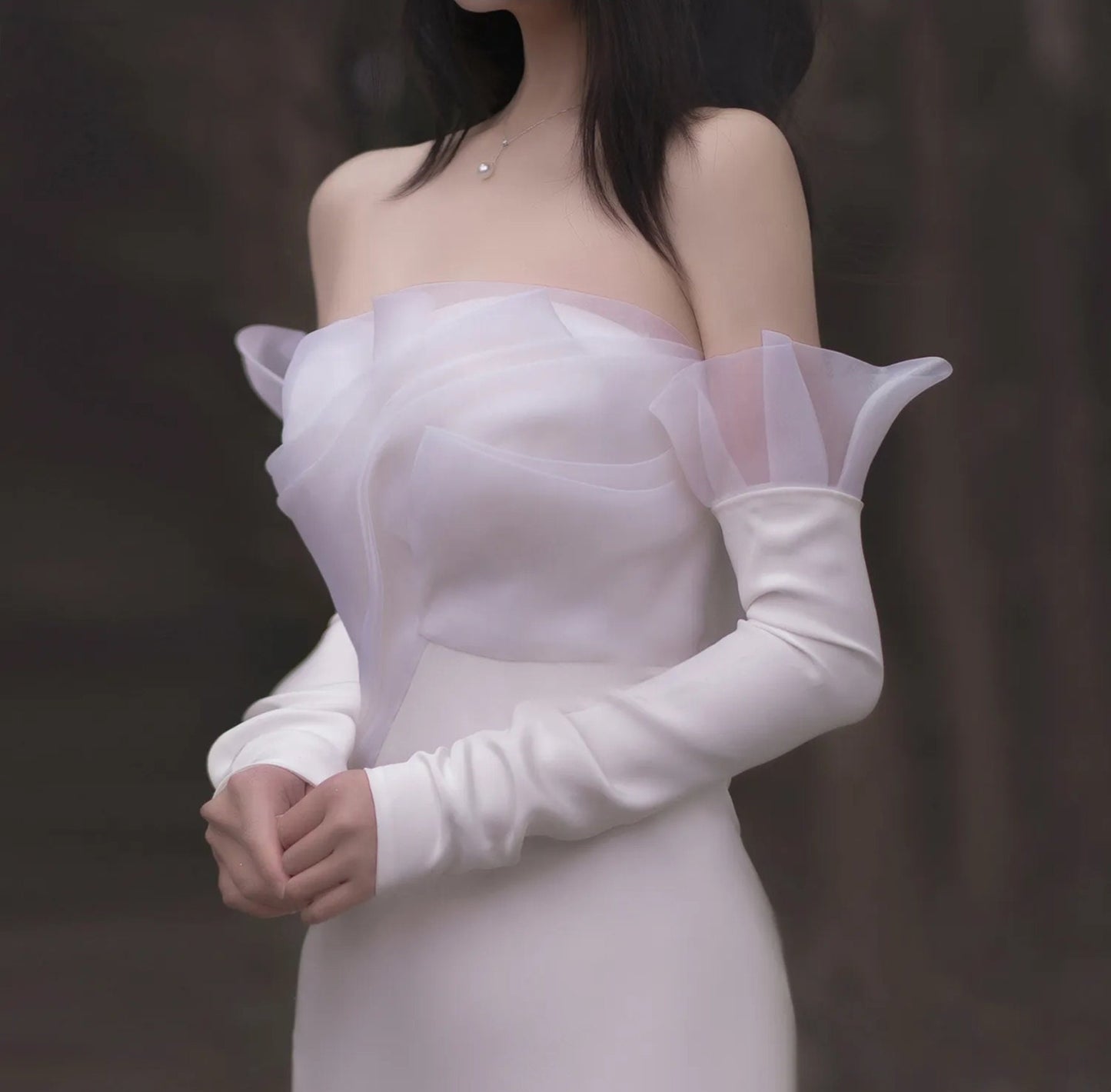 Detached Petal Bicep Soft Satin Slim Fitted Sleeves