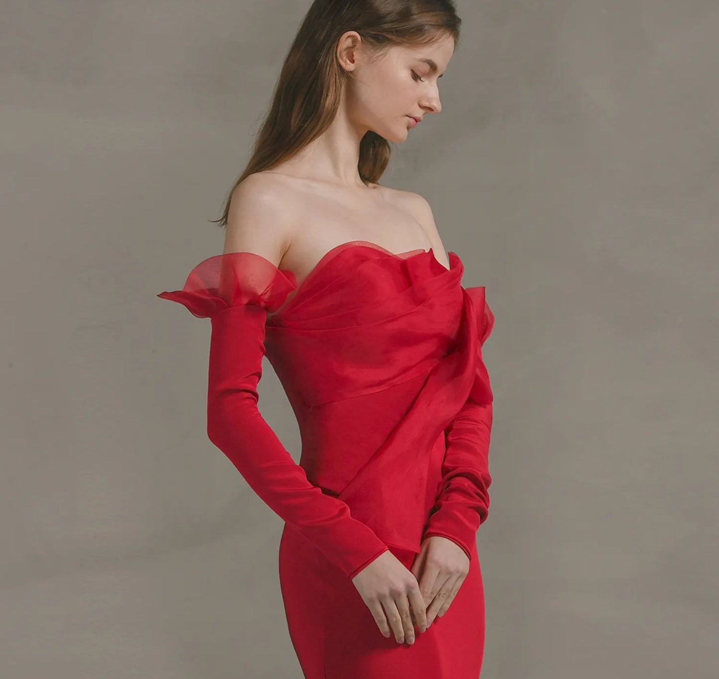 Detached Petal Bicep Soft Satin Slim Fitted Sleeves