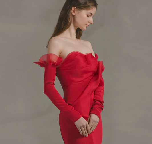 Detached Petal Bicep Soft Satin Slim Fitted Sleeves