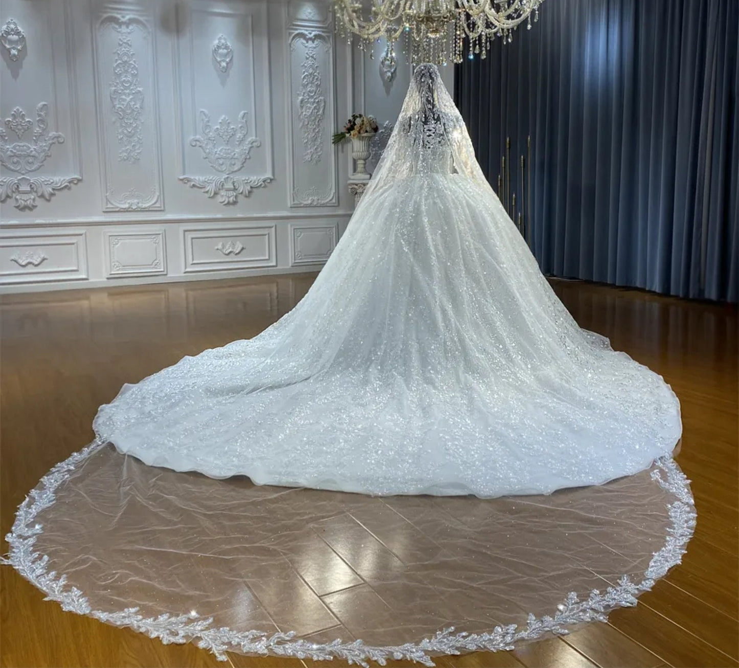 Gorgeous Glitter Tulle Floral Vine Lace Veil