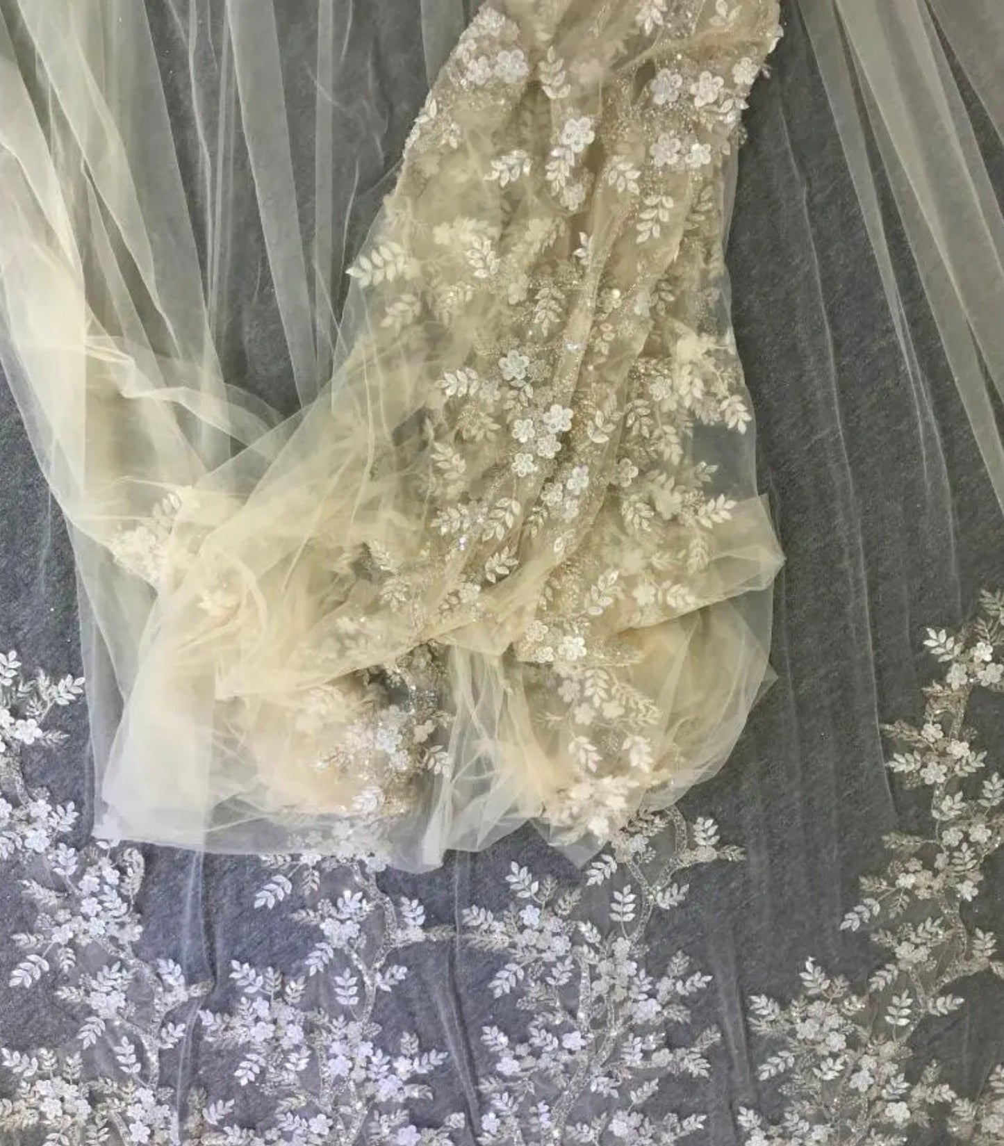 Elegant Floral Beaded Sequin 500 CM Bridal Veil