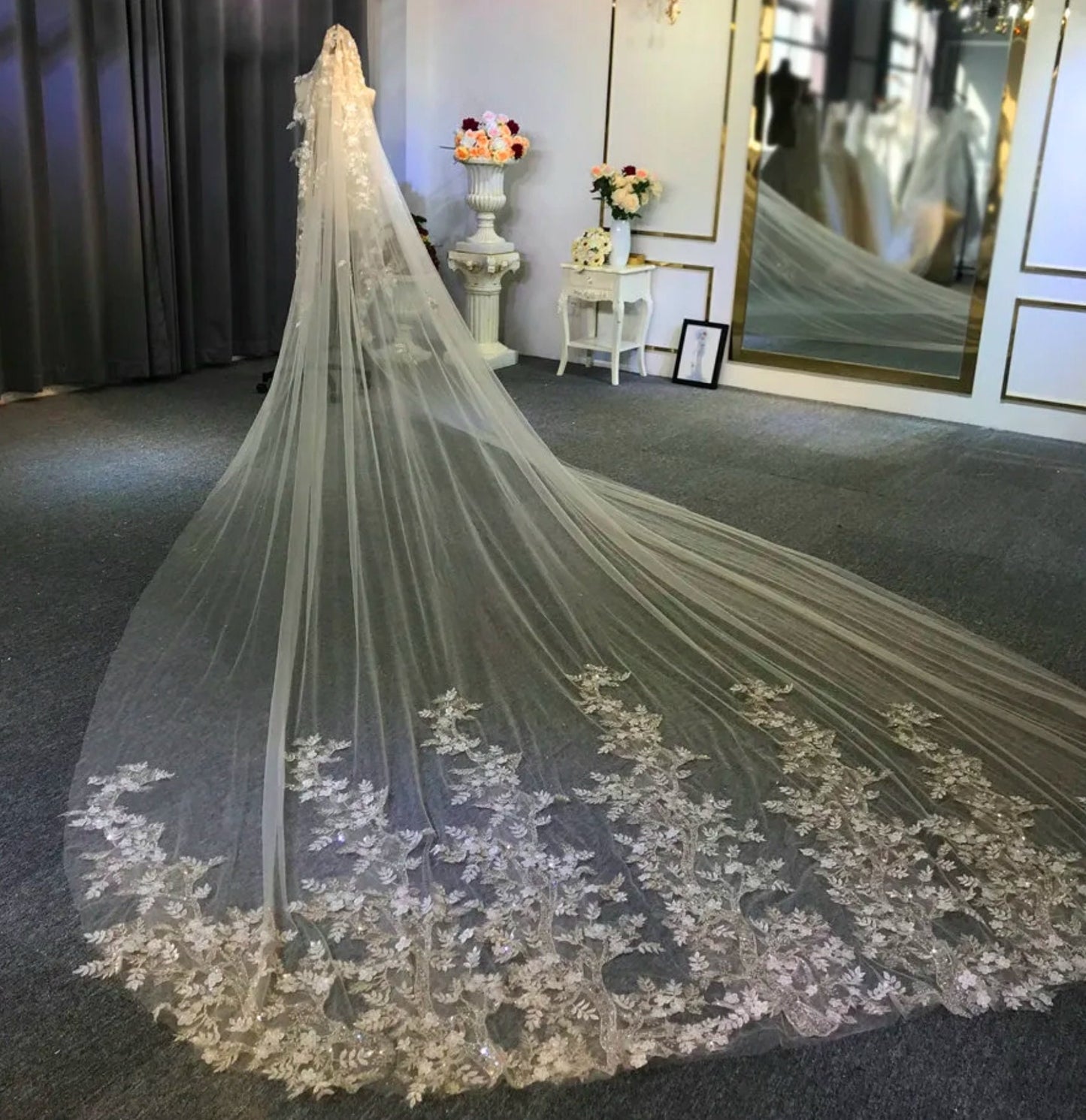 Elegant Floral Beaded Sequin 500 CM Bridal Veil