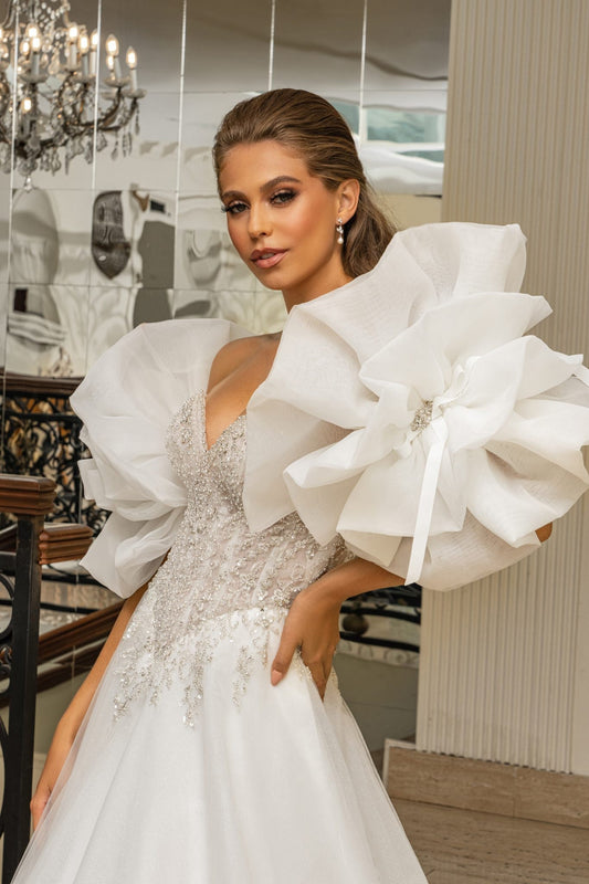 Detached Layered Petal Bow & Ribbon Embellished Center Sleeves