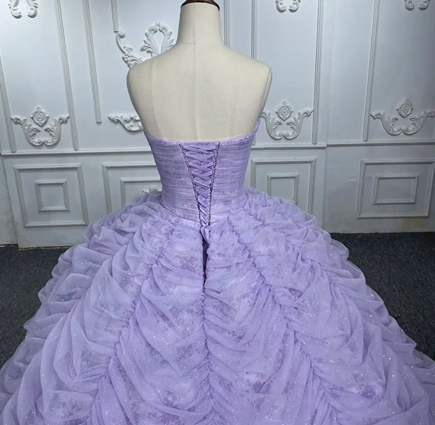 Shimmering Sweetheart Organza Draped Ruffle Quinceañera Special Occasion Pageant Party Event Gala Gown