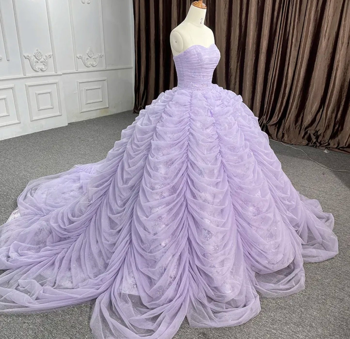 Shimmering Sweetheart Organza Draped Ruffle Quinceañera Special Occasion Pageant Party Event Gala Gown