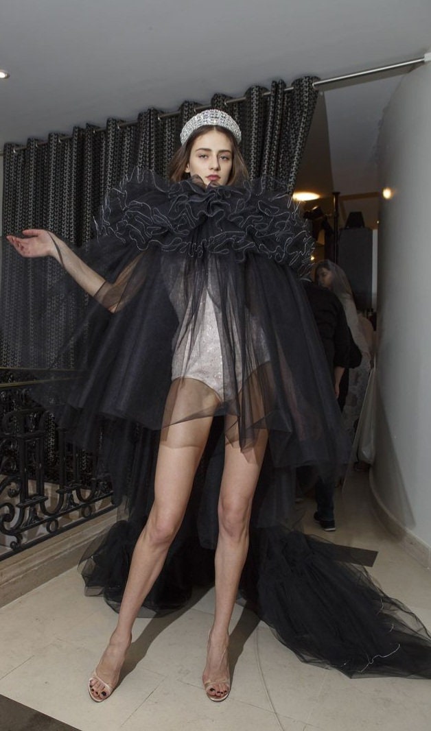 Multi Layered Frill High Neck Double Tiered Frill Hem Special Occasion Bolero Cape