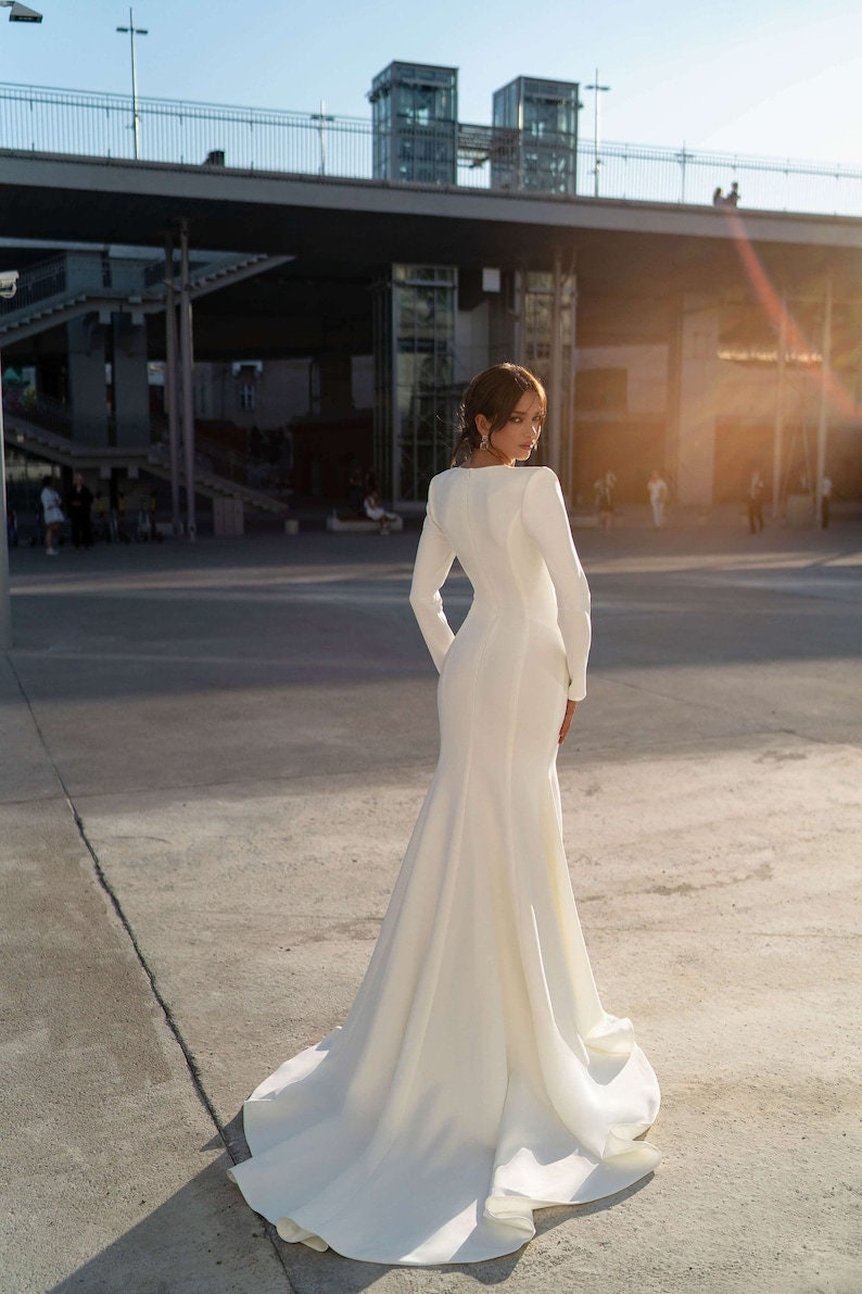 Deep V Neck Sparkling Sequin Pleated Sexy Minimalist Long Sleeve Broad Shoulder Trumpet Gown
