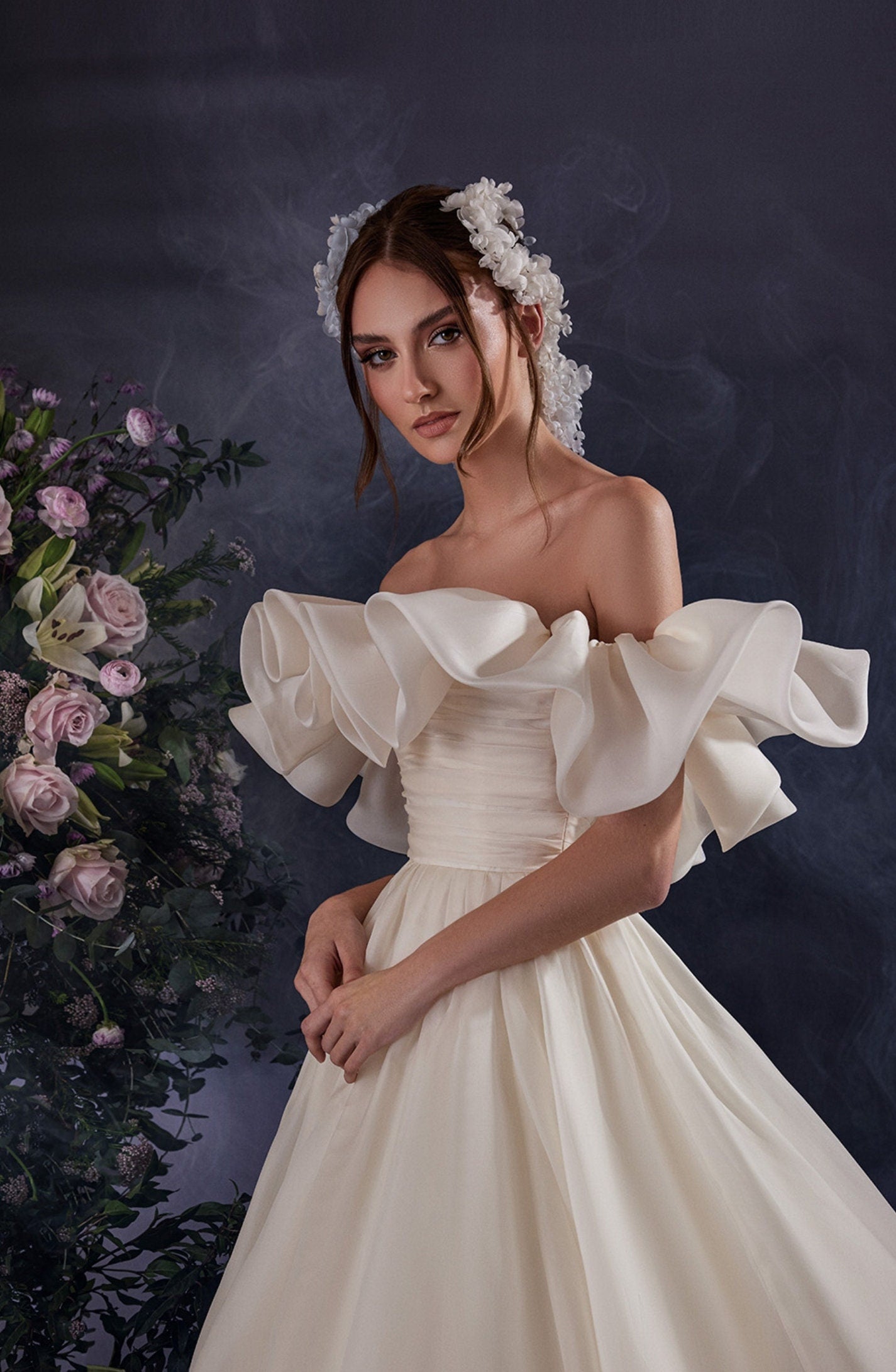 Ruffle Pleated Off The Shoulder Classy Minimalist Gown