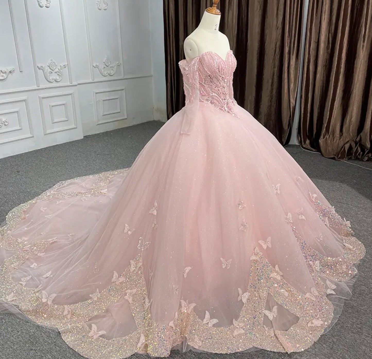 Pretty In Pink Sweetheart Glittering Shimmer Butterfly Princess Quinceañera Sweet Sixteen Pageant Party Special Occasion Event Gown