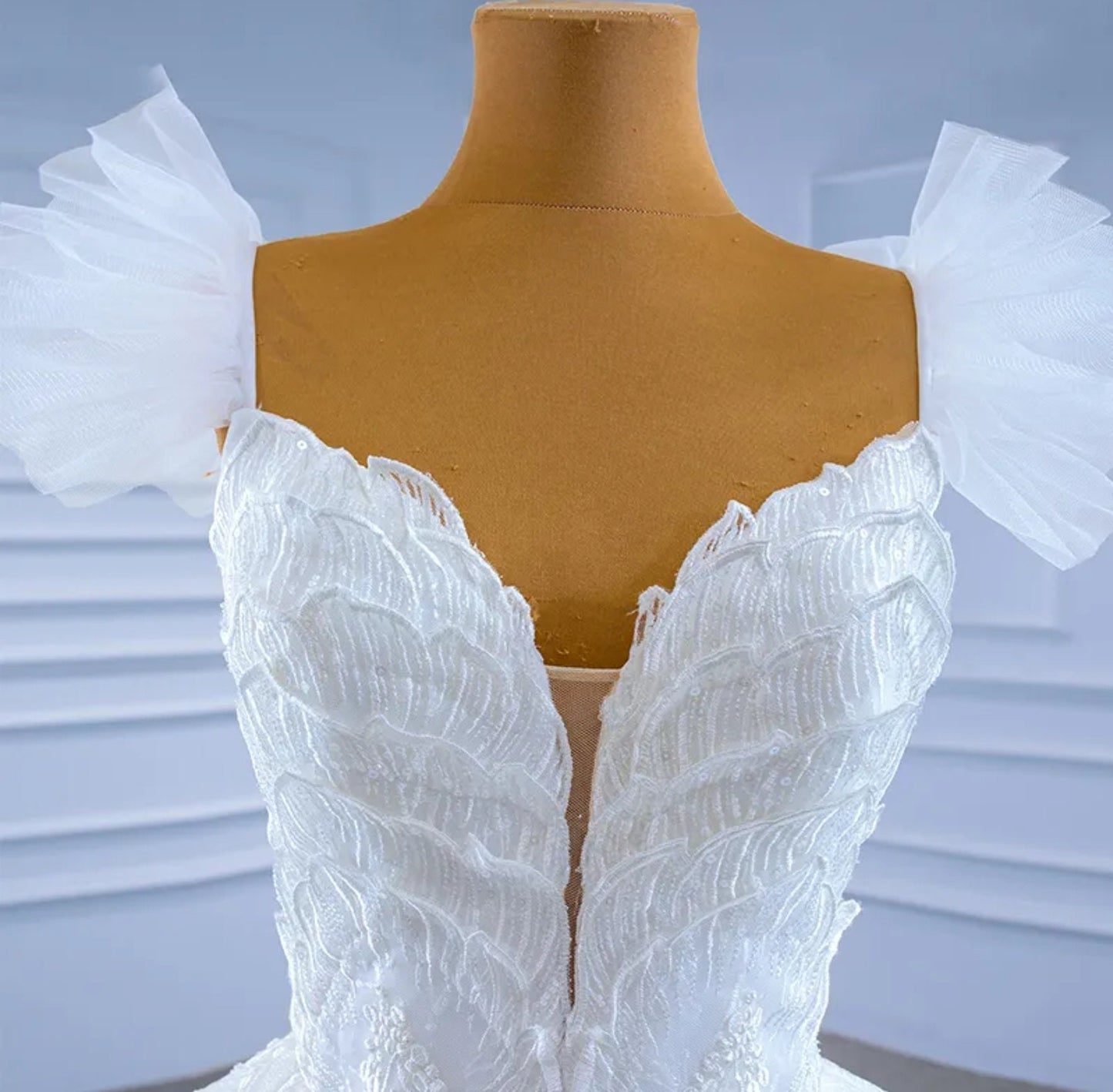 Ruffled Sleeveless Layered Floral Sequin Appliqué Sweetheart Gown With Multi Layer Frill Hem Gown
