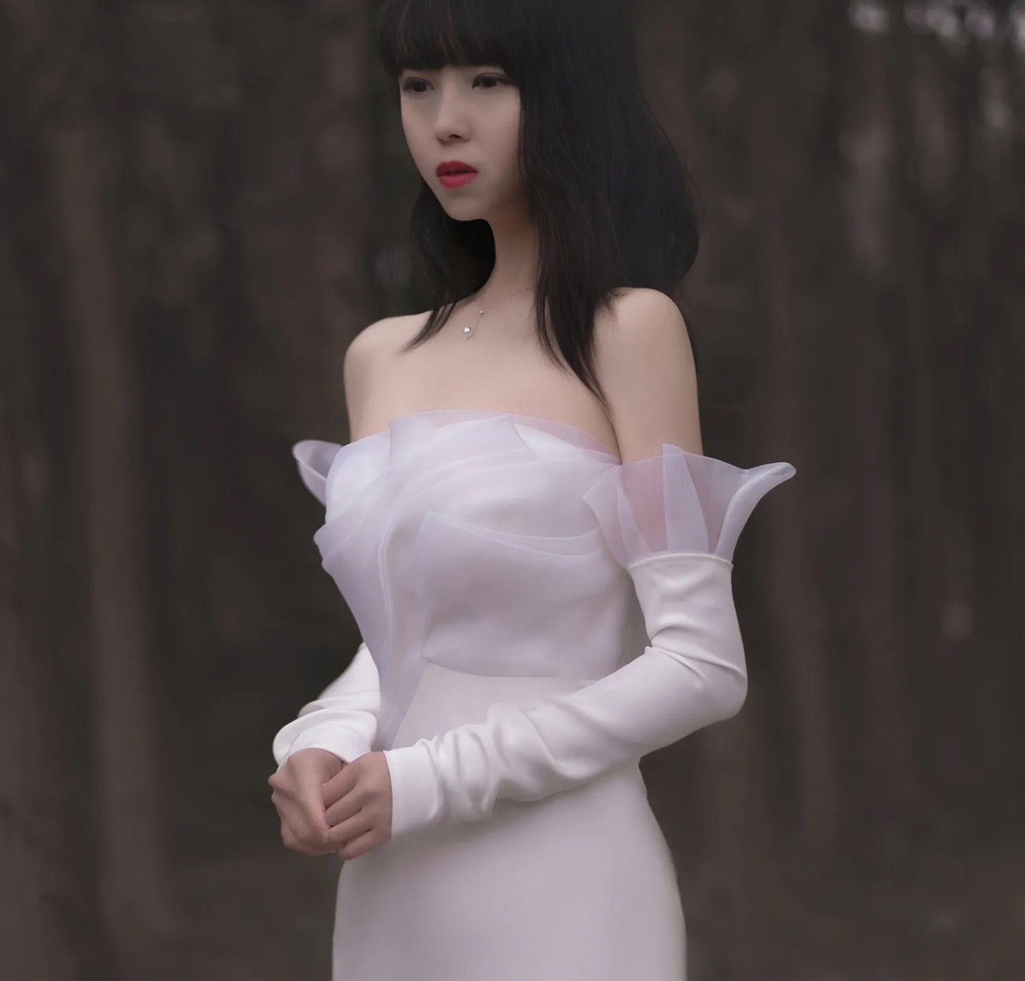 Detached Petal Bicep Soft Satin Slim Fitted Sleeves
