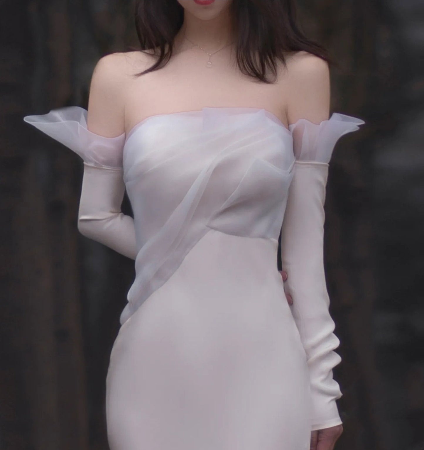 Detached Petal Bicep Soft Satin Slim Fitted Sleeves