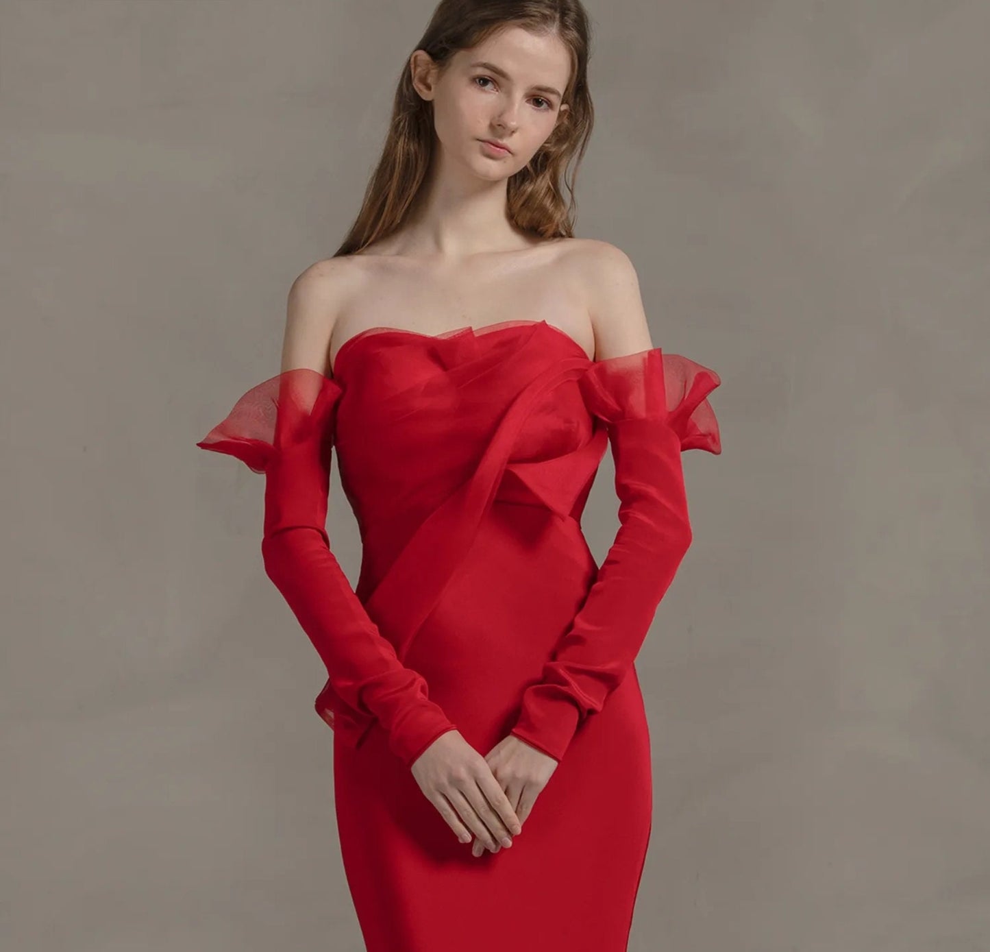 Detached Petal Bicep Soft Satin Slim Fitted Sleeves