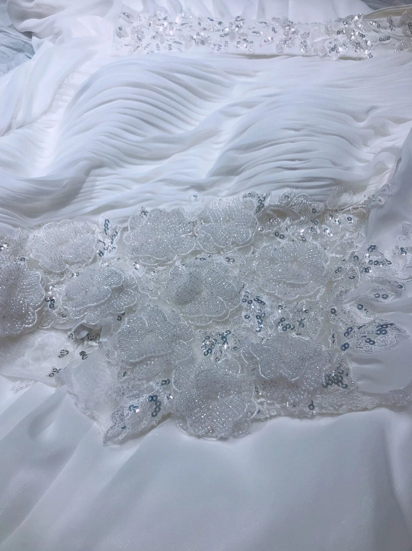 Modest 3D Sequin Beaded Floral Mid Neck Long Sleeve Bridal Gown