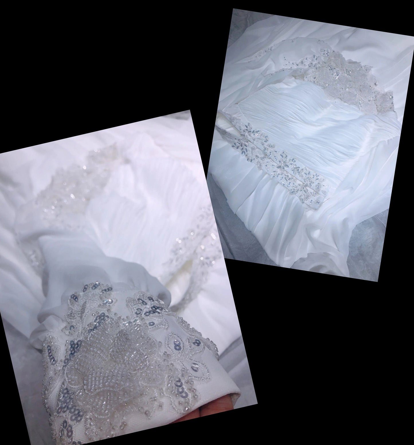Modest 3D Sequin Beaded Floral Mid Neck Long Sleeve Bridal Gown