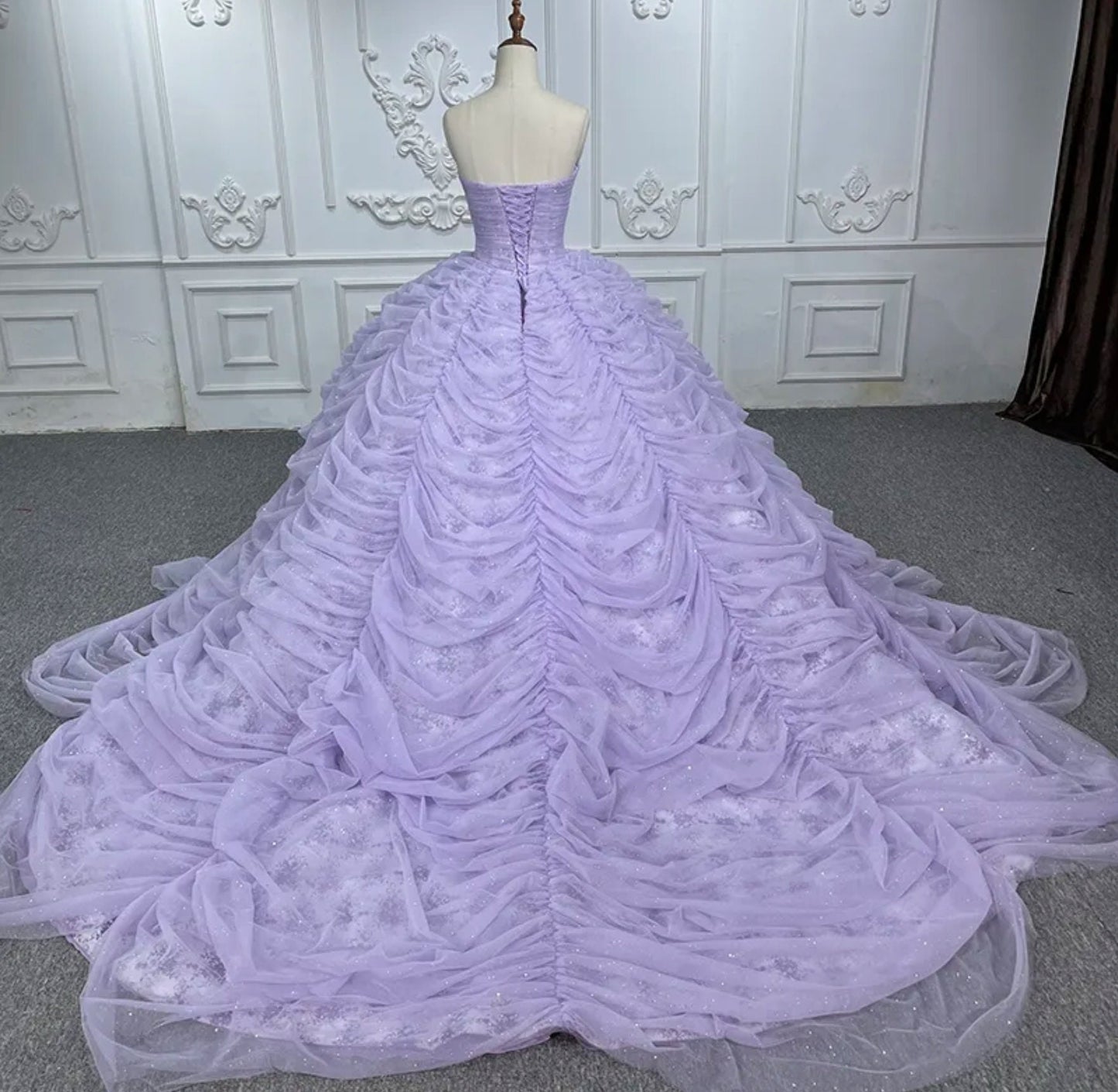 Shimmering Sweetheart Organza Draped Ruffle Quinceañera Special Occasion Pageant Party Event Gala Gown