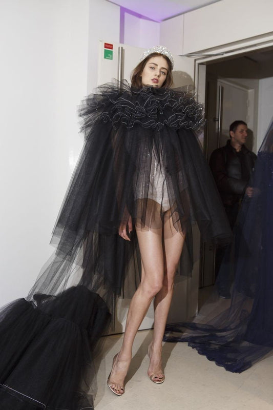 Multi Layered Frill High Neck Double Tiered Frill Hem Special Occasion Bolero Cape