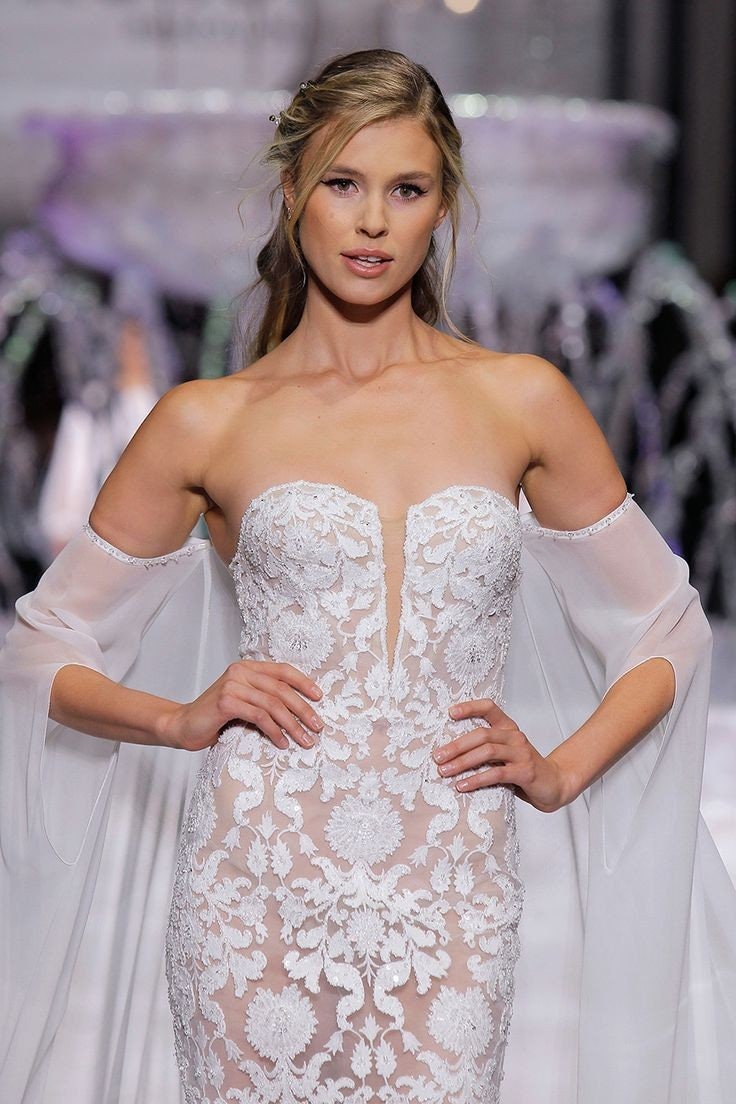 Chiffon Open Split Draped Sleeve Cape With Shimmering Beaded Sequin Trim