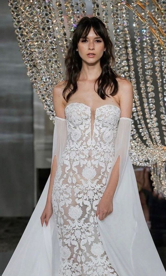 Chiffon Open Split Draped Sleeve Cape With Shimmering Beaded Sequin Trim