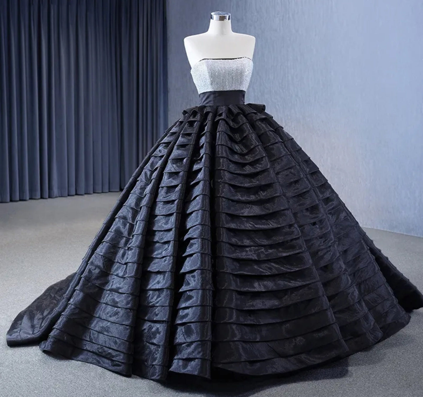 Strapless Boat Neck Layered Sequin Bodice With Natural Waistline Tiered Ruffle Special Occasion Quinceañera Pageant Party Event Gala Gown
