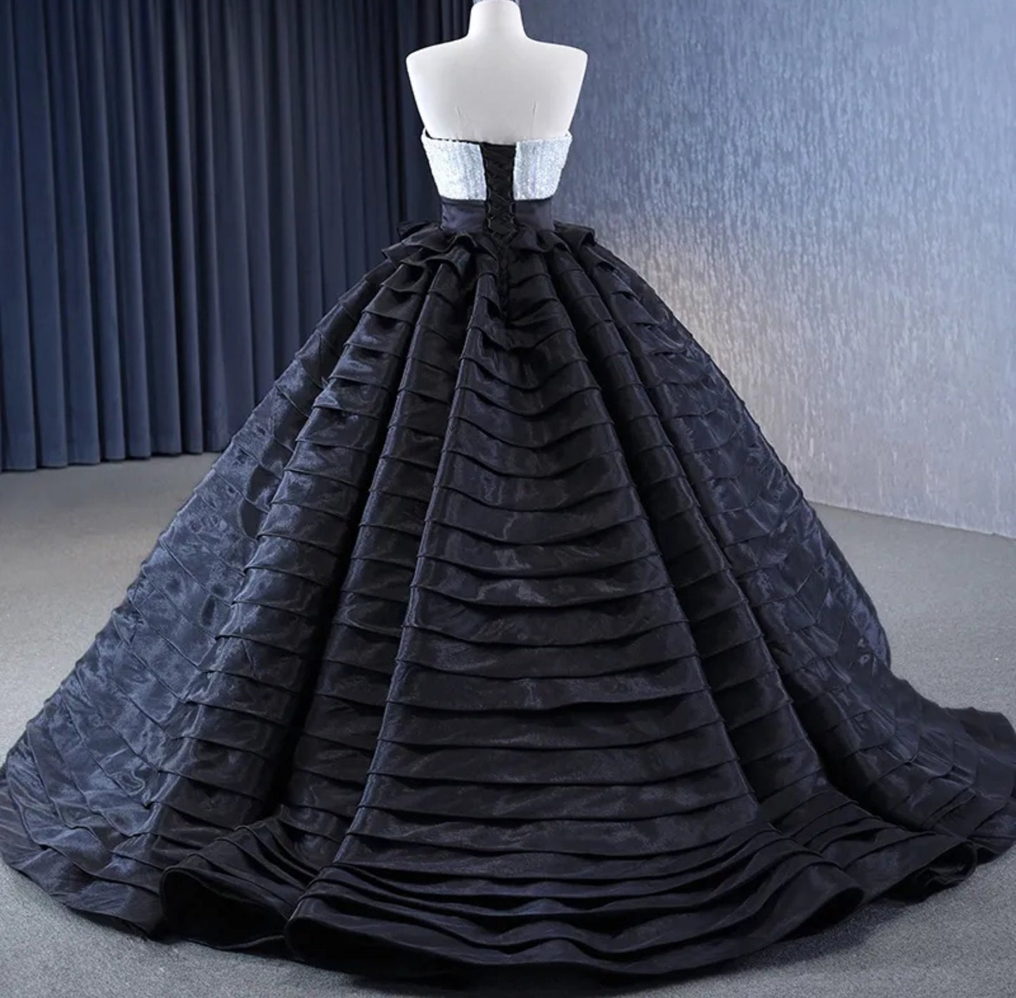Strapless Boat Neck Layered Sequin Bodice With Natural Waistline Tiered Ruffle Special Occasion Quinceañera Pageant Party Event Gala Gown