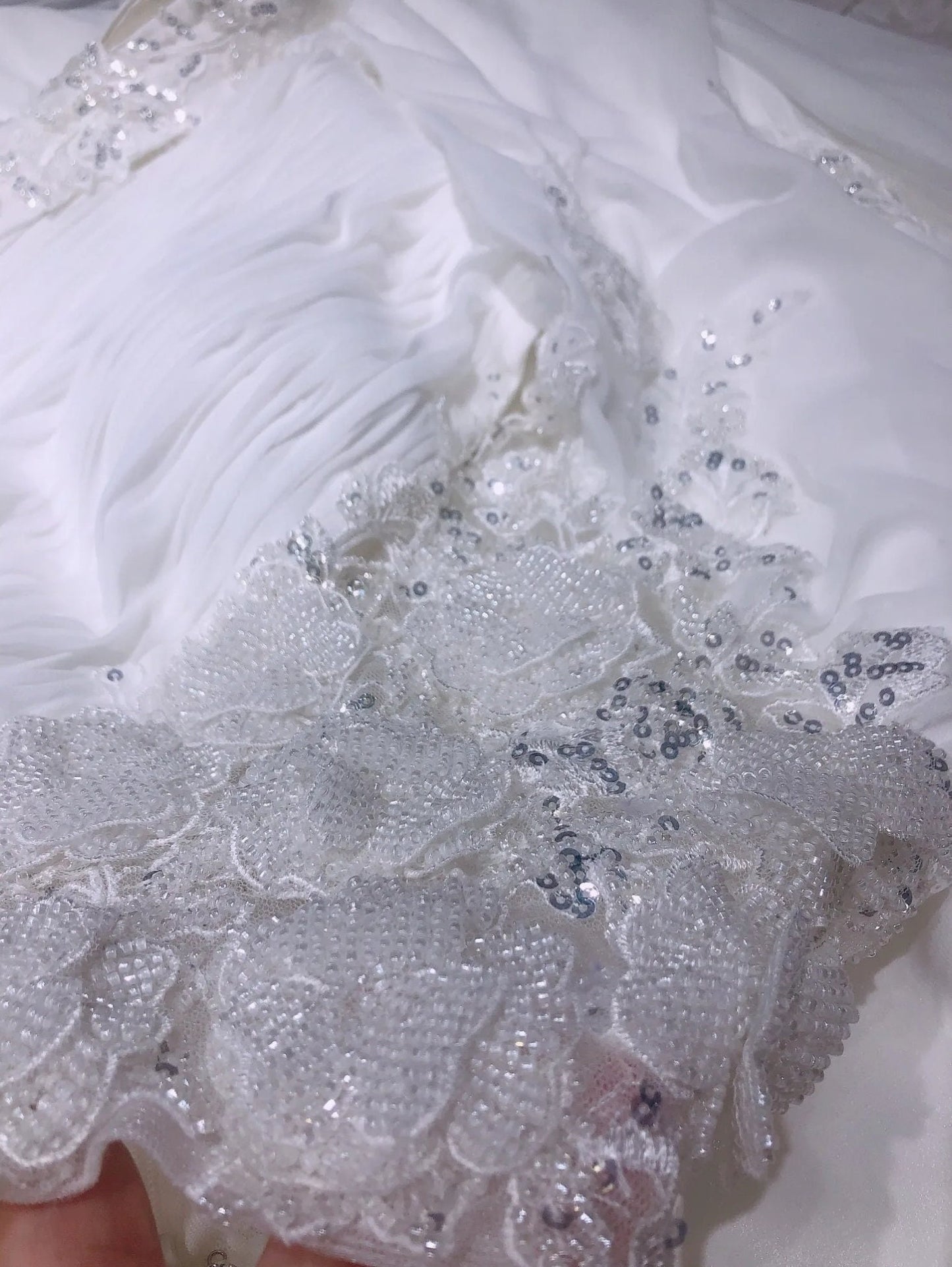 Modest 3D Sequin Beaded Floral Mid Neck Long Sleeve Bridal Gown