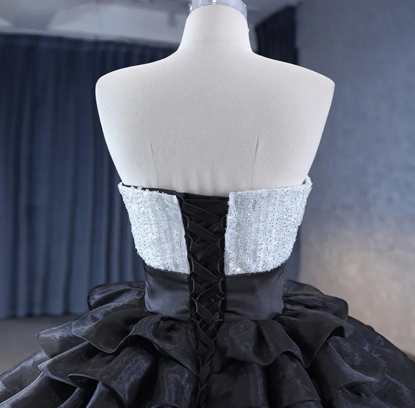 Strapless Boat Neck Layered Sequin Bodice With Natural Waistline Tiered Ruffle Special Occasion Quinceañera Pageant Party Event Gala Gown