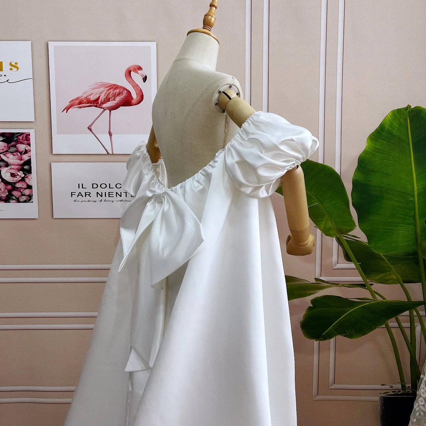Satin Cloud Puff Sleeve Bow Knot Back Bridal Jacket