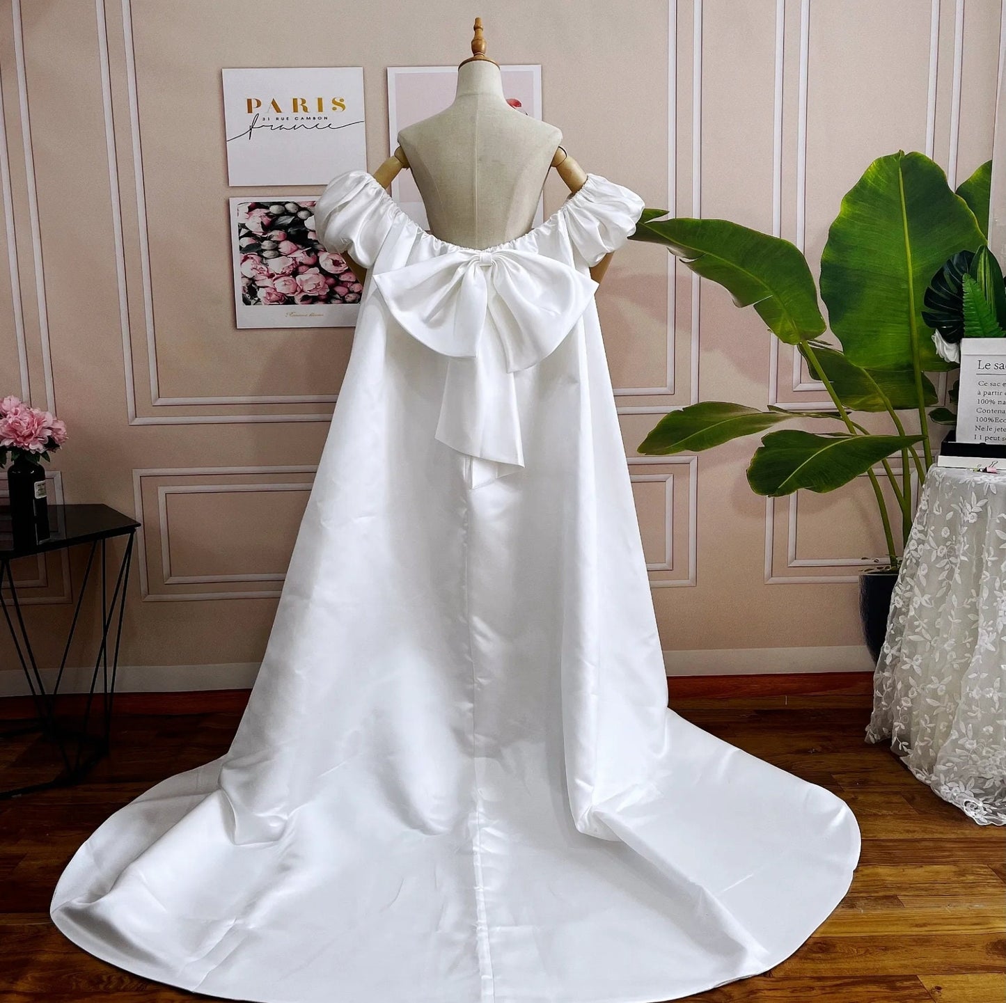 Satin Cloud Puff Sleeve Bow Knot Back Bridal Jacket