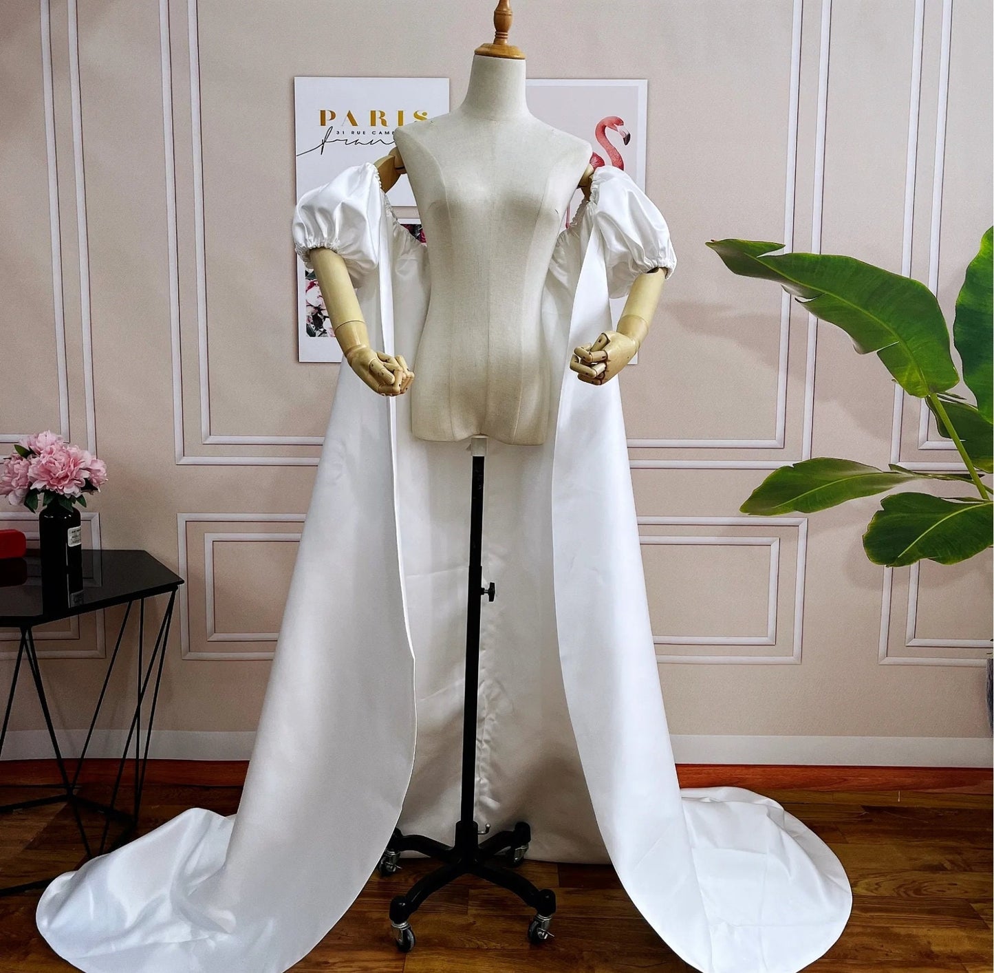 Satin Cloud Puff Sleeve Bow Knot Back Bridal Jacket
