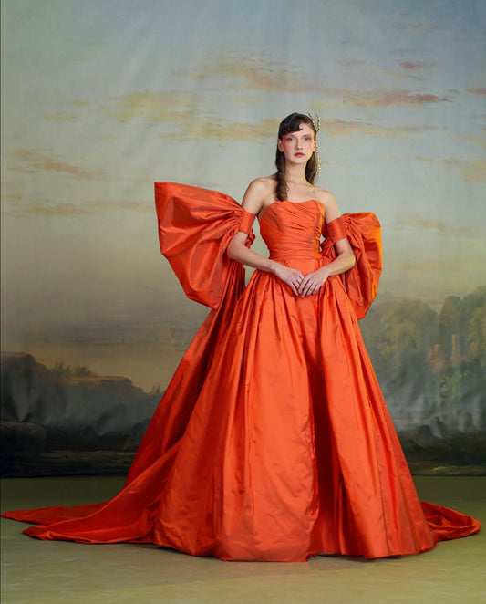 Detached Taffeta Dramatic Oversized Bicep Bow Floor Length Sleeves