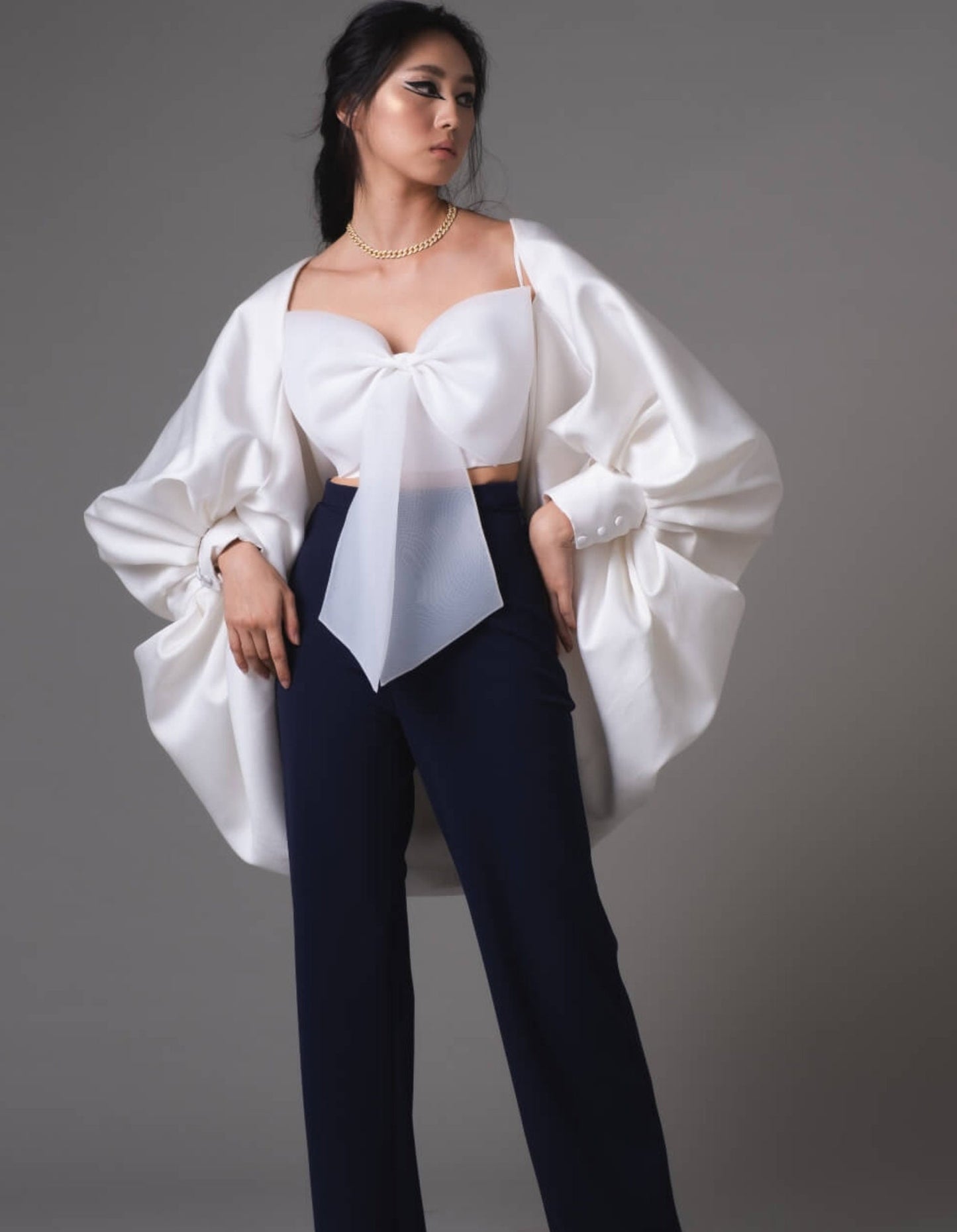 Satin Long Sleeve Button Cuff Balloon Bridal Special Occasion Event Party Cape Jacket