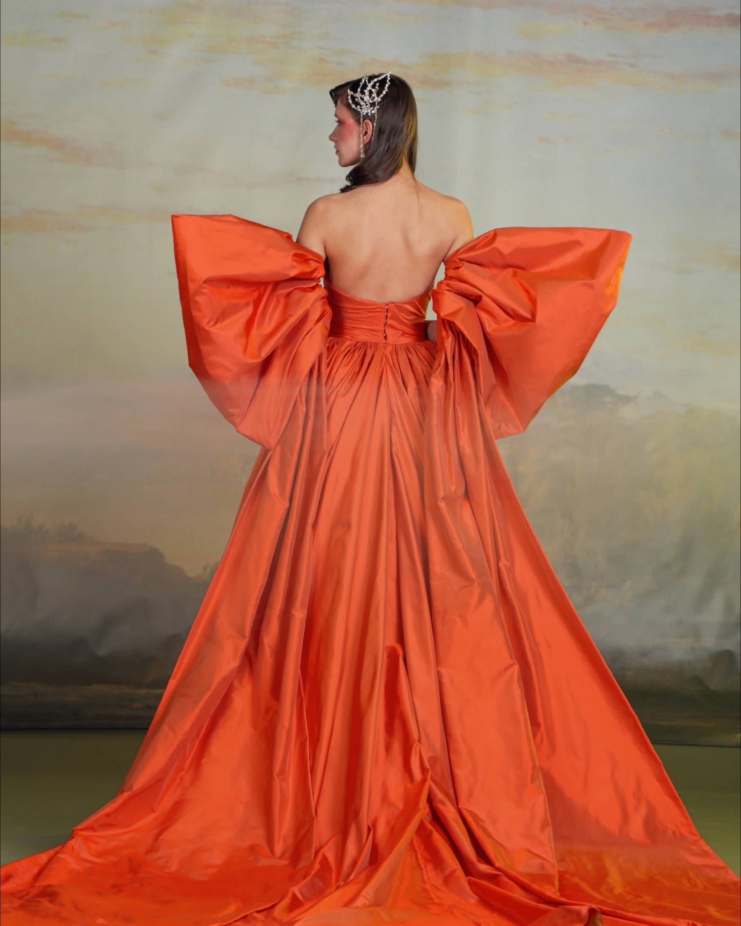 Detached Taffeta Dramatic Oversized Bicep Bow Floor Length Sleeves