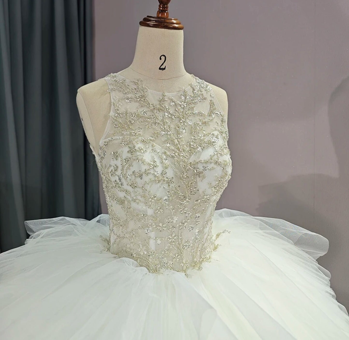 Beautiful Sequinned Lace Halter Neck With Detached Off The Shoulder Sleeves Organza Layered Bridal Ball Gown