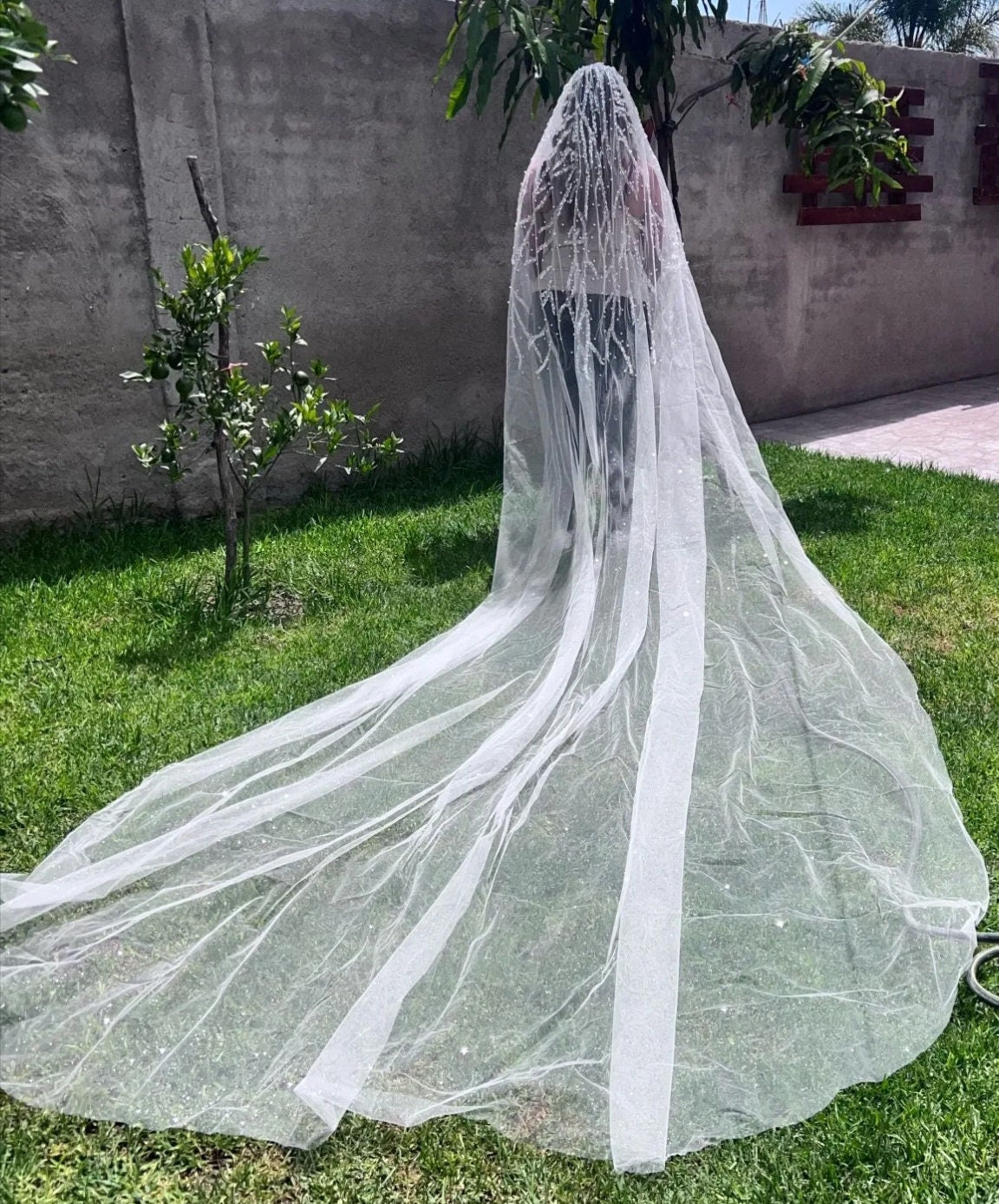 Sequin Beaded Sparkling Lace Shimmering Tulle Bridal Veil