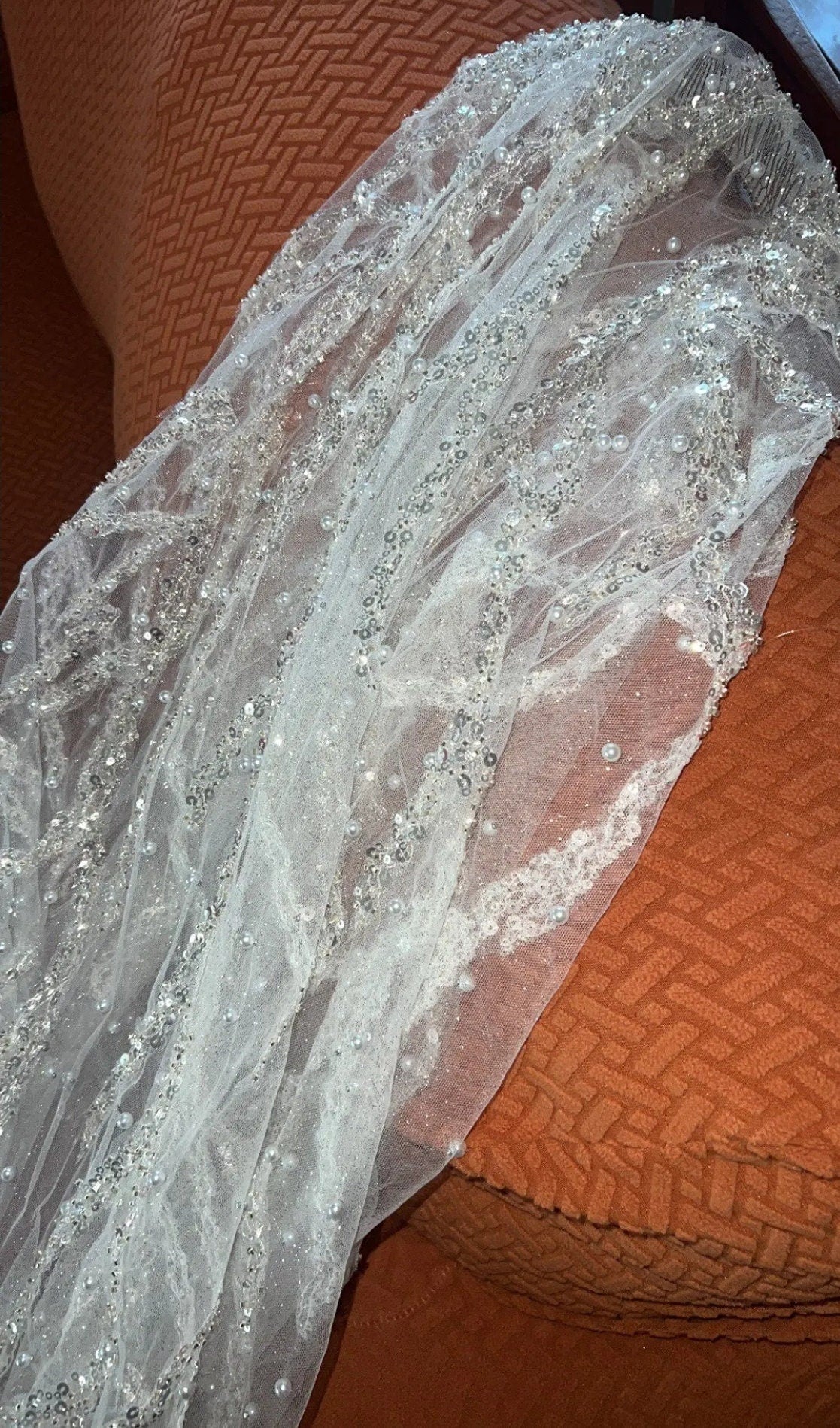 Sequin Beaded Sparkling Lace Shimmering Tulle Bridal Veil