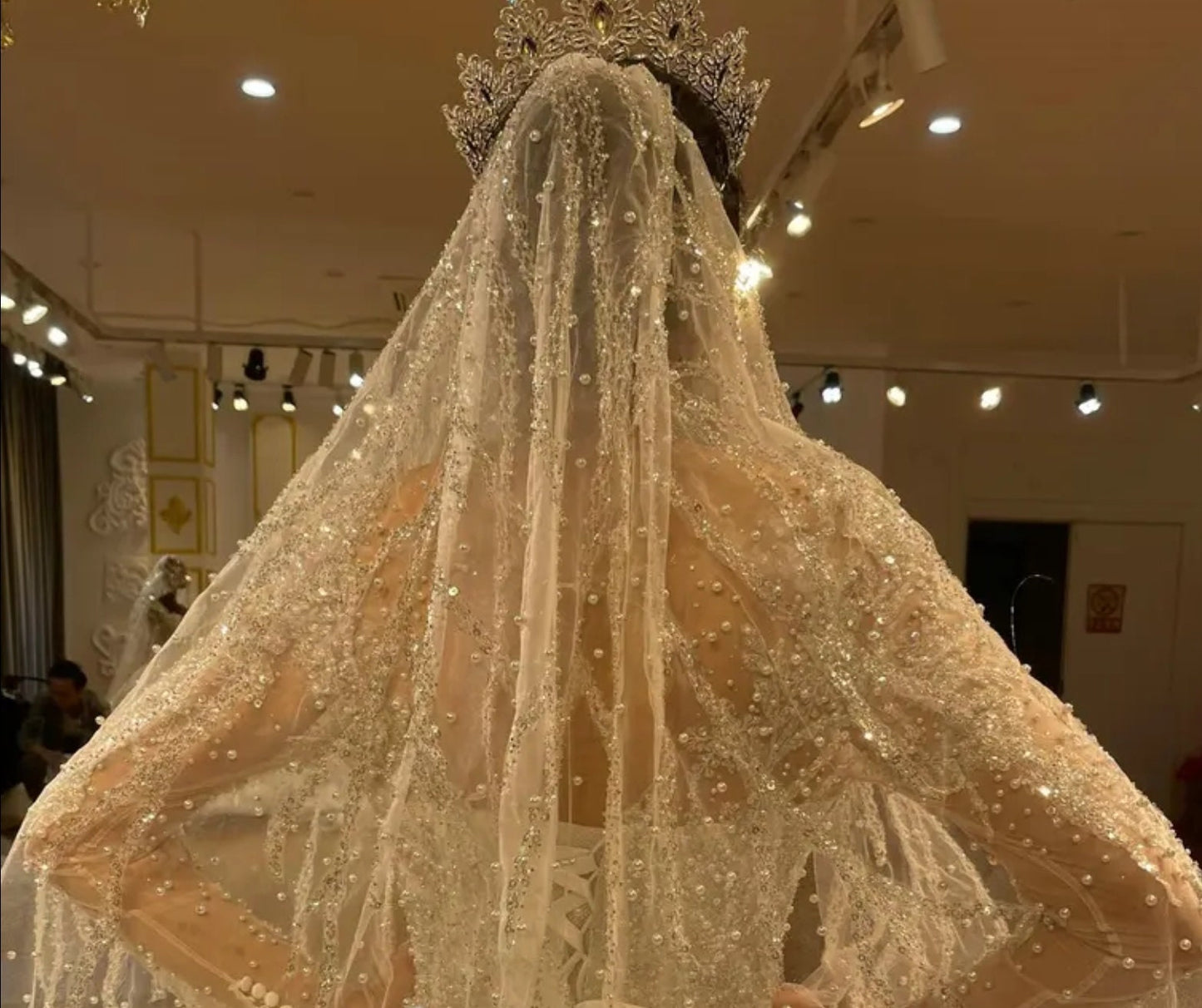 Sequin Beaded Sparkling Lace Shimmering Tulle Bridal Veil